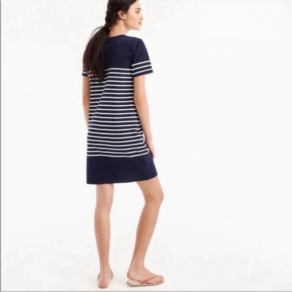 J. Crew Dress XS Navy White Nautical Striped Mini T-Shirt Dress Short Slv Cotton - Picture 2 of 15